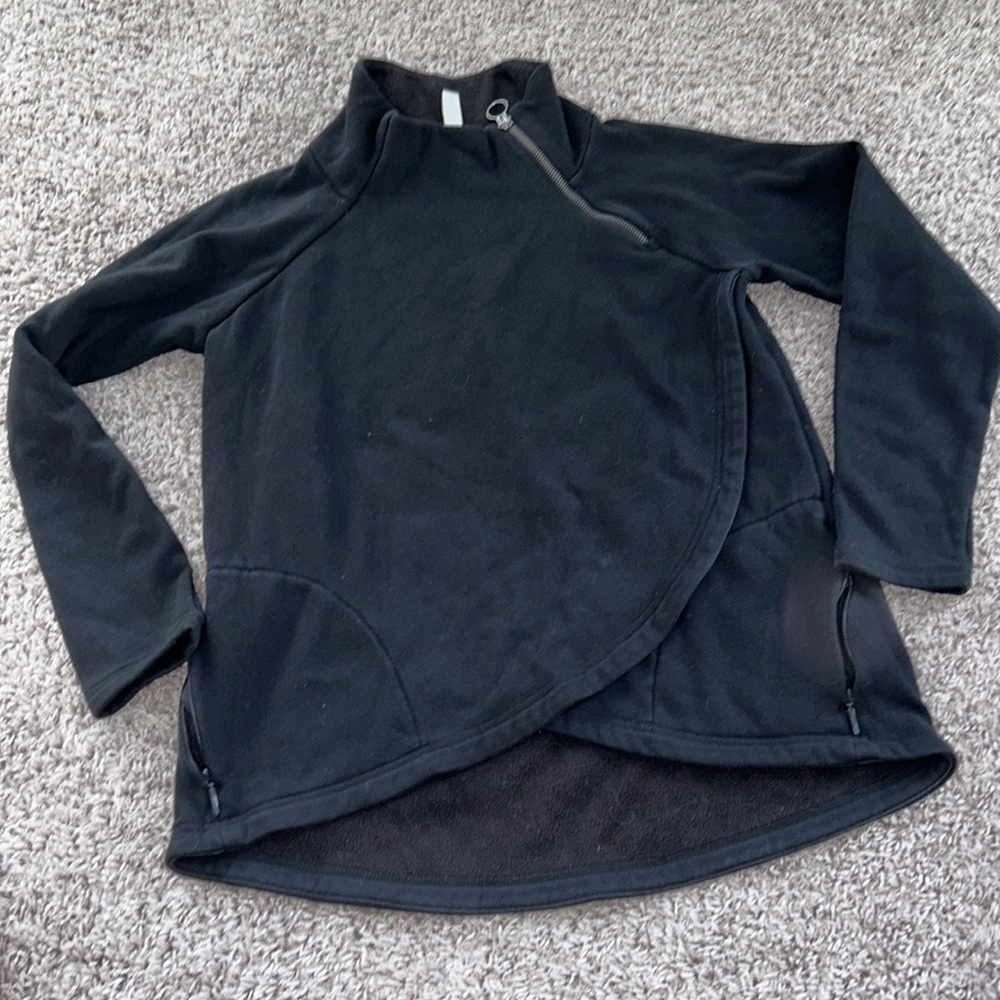Athleta Black Asymmetrical Half-Zip Pullover Hoodie